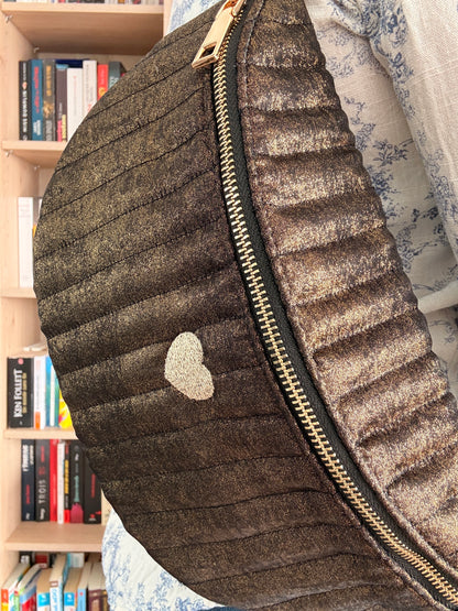 Sac Banane Femme Noir Doré Irisé - Tissu Texturé Relief