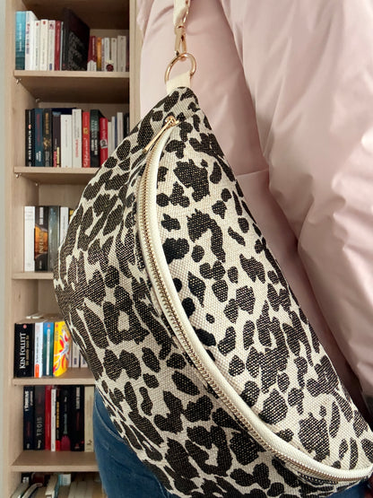 Sac Banane Léopard Marron Blanc - Imprimé Félin Audacieux Femme XL