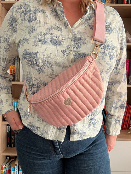 Sac Banane Rose Irisé Brillant - Texture Lumineuse Cœur Doré Femme