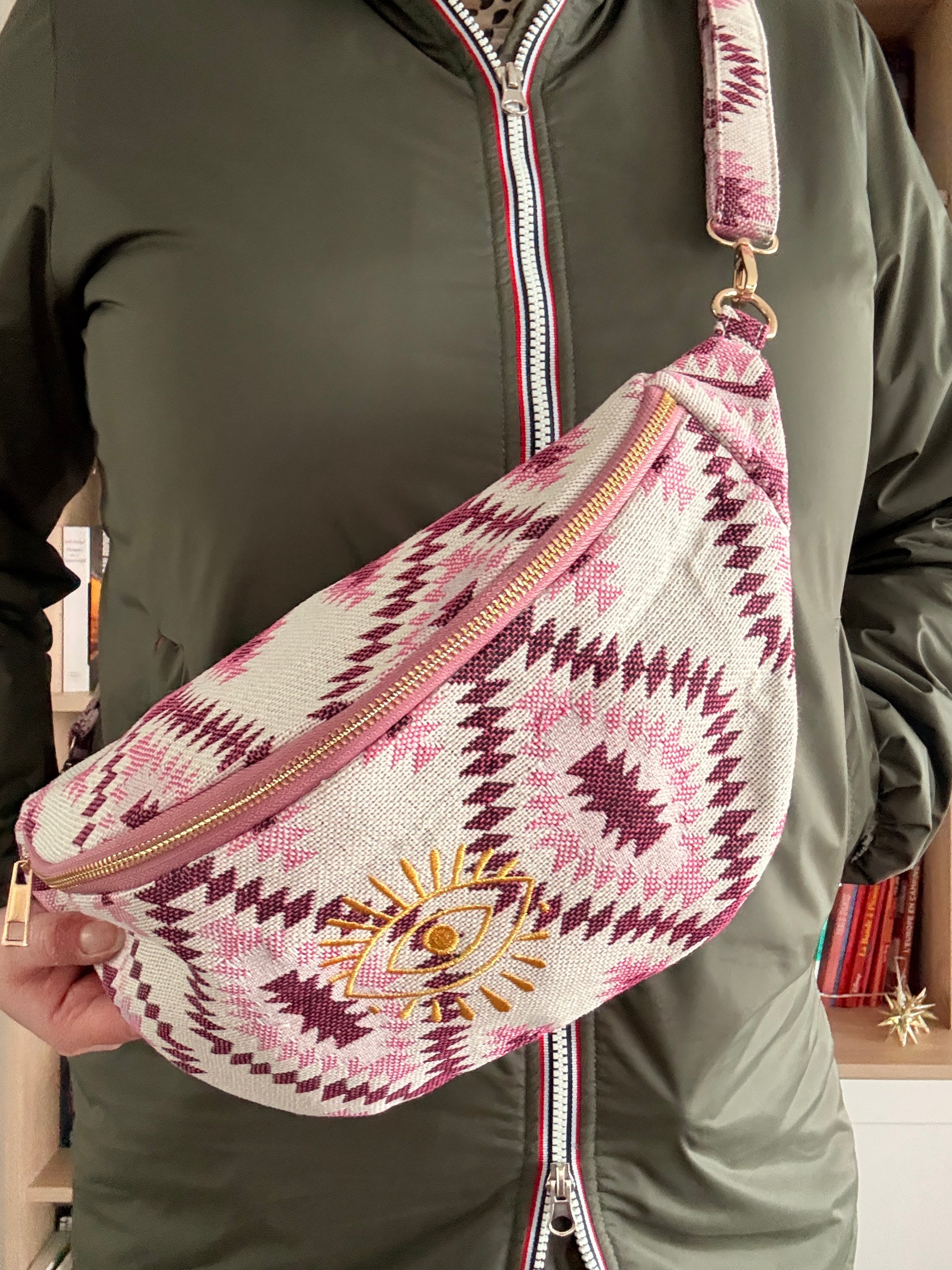Sac Banane Femme Violet Rose - Motifs Géométriques