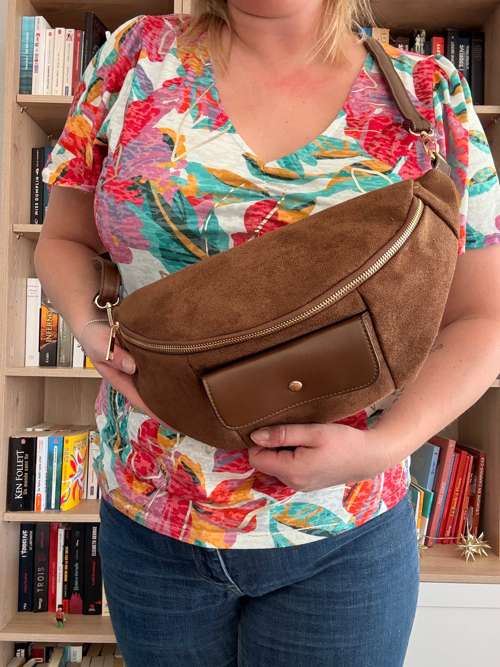 Sac Banane XL Effet Daim Marron Camel Grand Format Femme