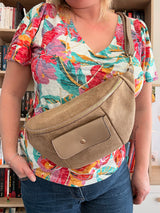 Riñonera XL Efecto Ante Beige Grisáceo - Talla Grande Mujer