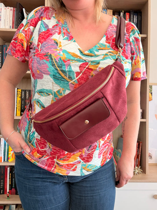 Sac Banane XL Effet Daim Bordeaux - Grand Format Femme