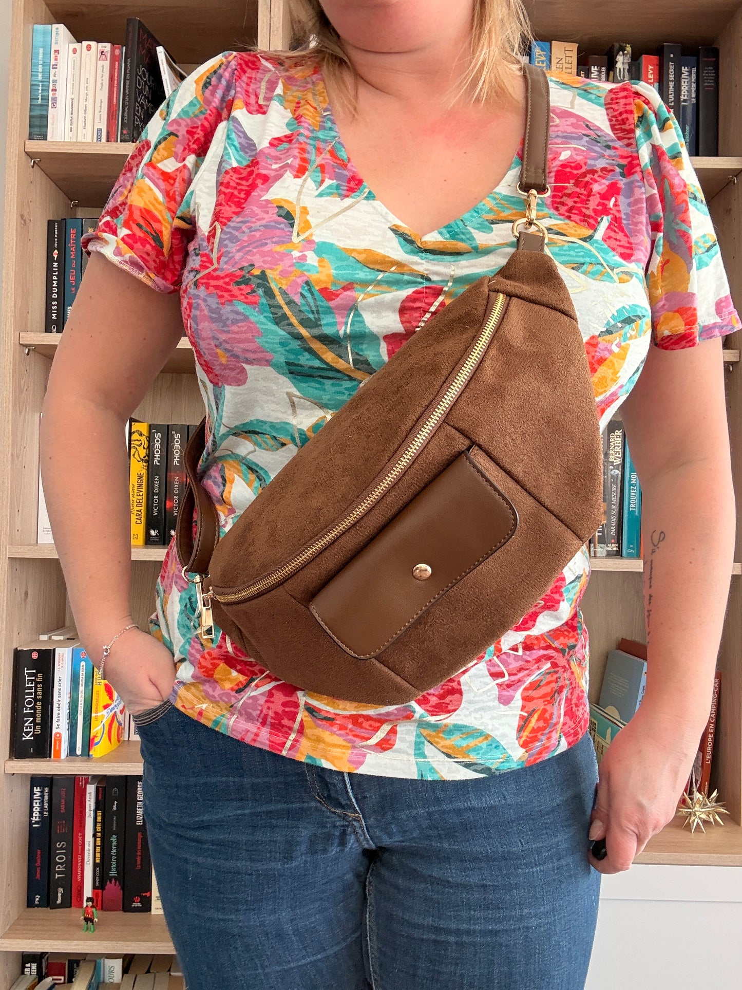 Sac Banane XL Effet Daim Marron Camel Grand Format Femme