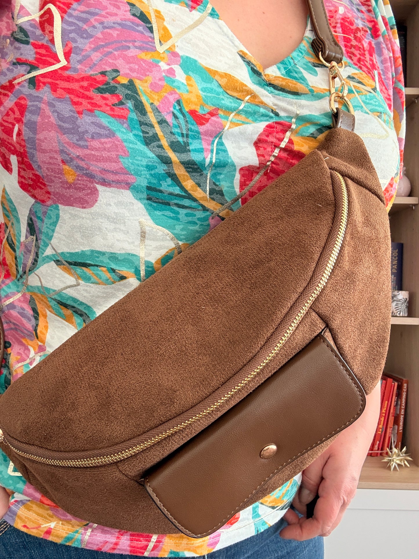 Sac Banane XL Effet Daim Marron Camel Grand Format Femme