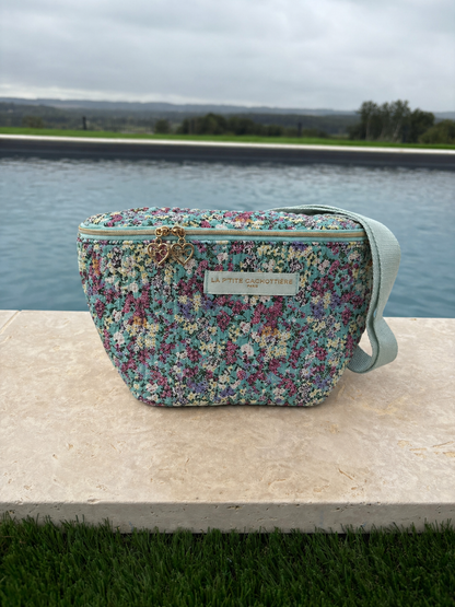 Sac Banane Coton Matelassé Liberty – Imprimé Floral Bleu & Vert La Ptite Cachottiere