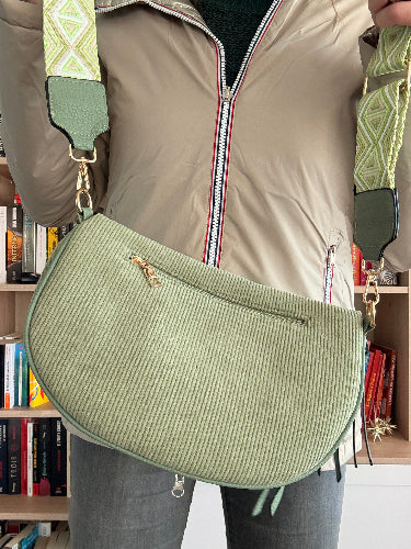 Sac Banane Velours Côtelé Vert Sauge - Double Poche Femme