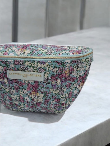 Sac Banane Coton Matelassé Liberty – Imprimé Floral Bleu & Vert La Ptite Cachottiere