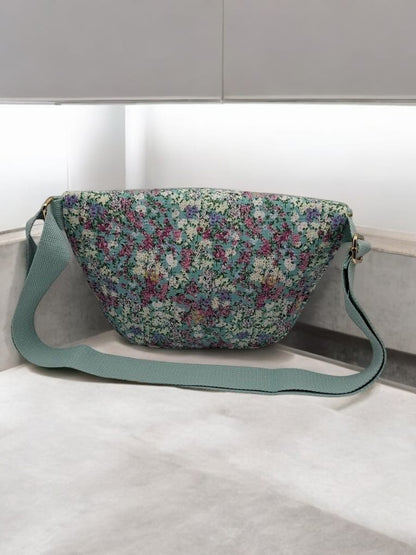 Sac Banane Coton Matelassé Liberty – Imprimé Floral Bleu & Vert La Ptite Cachottiere