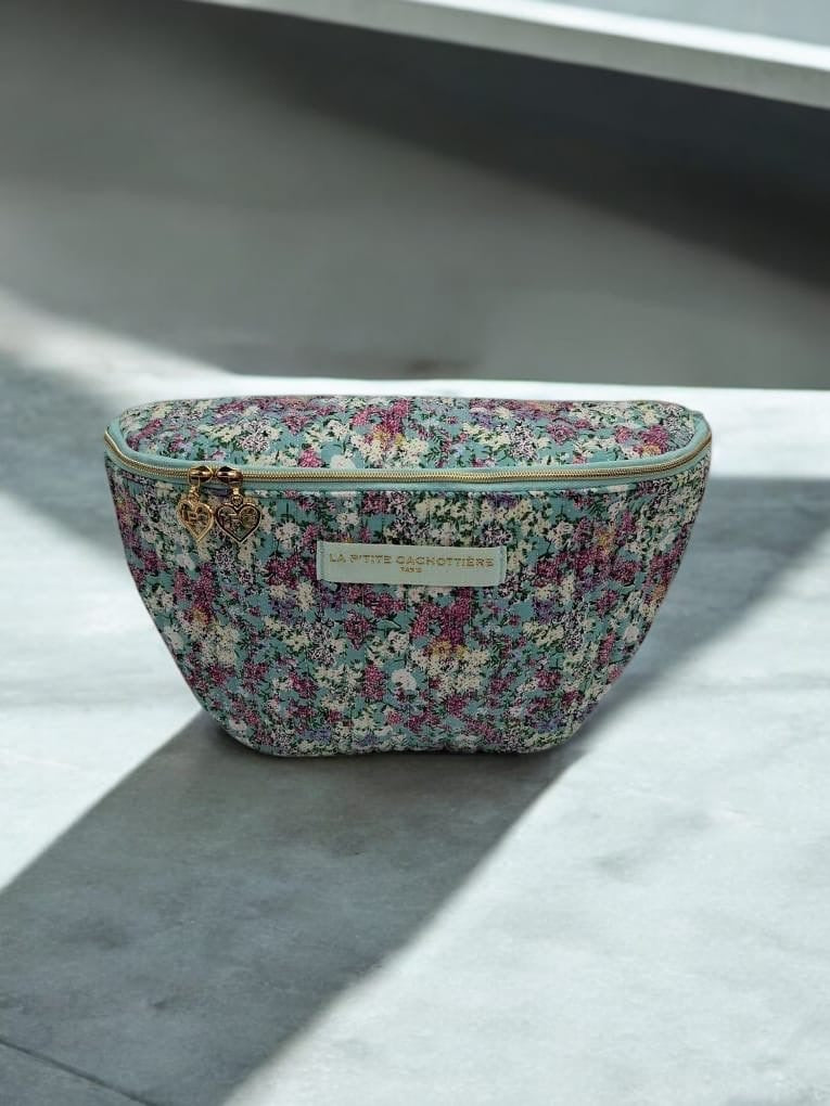 Sac Banane Coton Matelassé Liberty – Imprimé Floral Bleu & Vert La Ptite Cachottiere