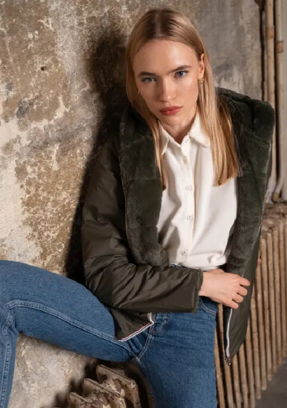 Veste entièrement réversible kaki femme à capuche Laura Jo