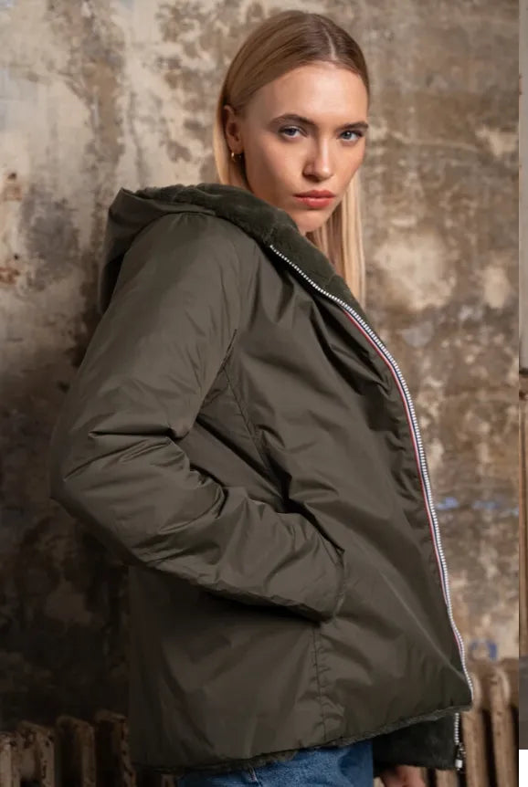 Veste entièrement réversible kaki femme à capuche Laura Jo