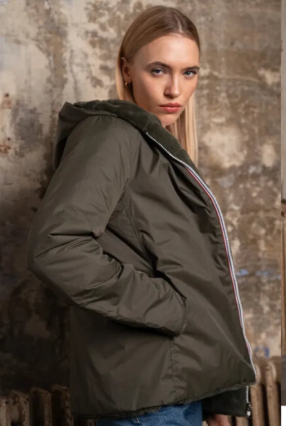 Veste entièrement réversible kaki femme à capuche Laura Jo