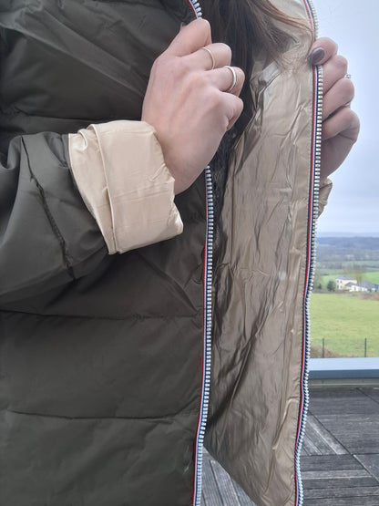 Nouveautés - Doudoune courte FEMME imperméable, matelassé kaki et réversible doré