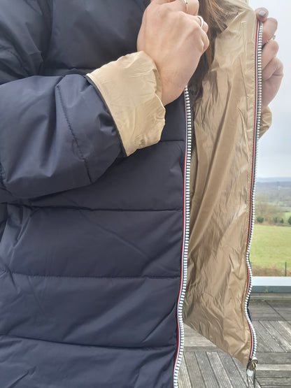 Nouveautés - Doudoune courte FEMME imperméable, matelassé bleu marine et réversible doré