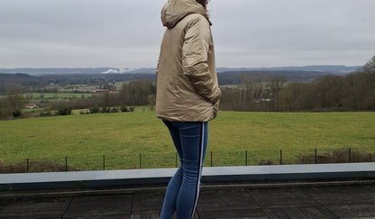 Nouveautés - Doudoune courte FEMME imperméable, matelassé bleu marine et réversible doré