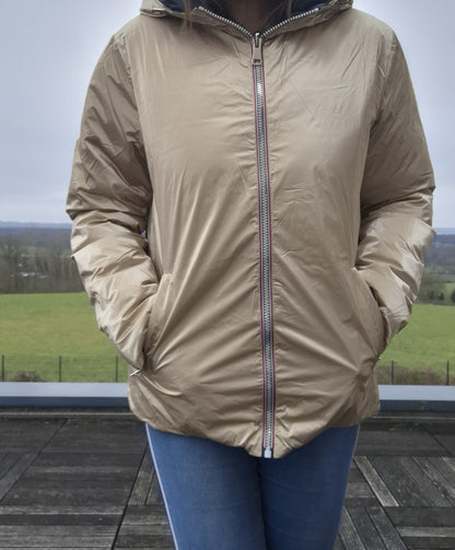 Nouveautés - Doudoune courte FEMME imperméable, matelassé bleu marine et réversible doré