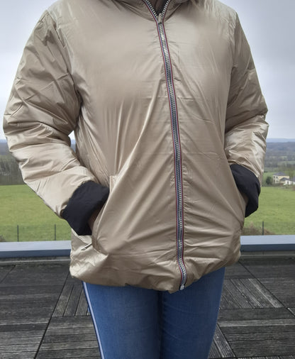 Nouveautés - Doudoune courte FEMME imperméable, matelassé noir et réversible doré