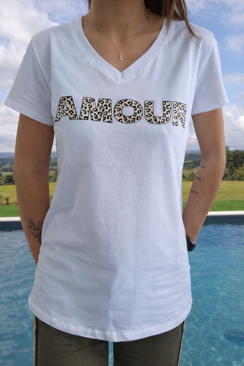 t shirt amour blanc léopard