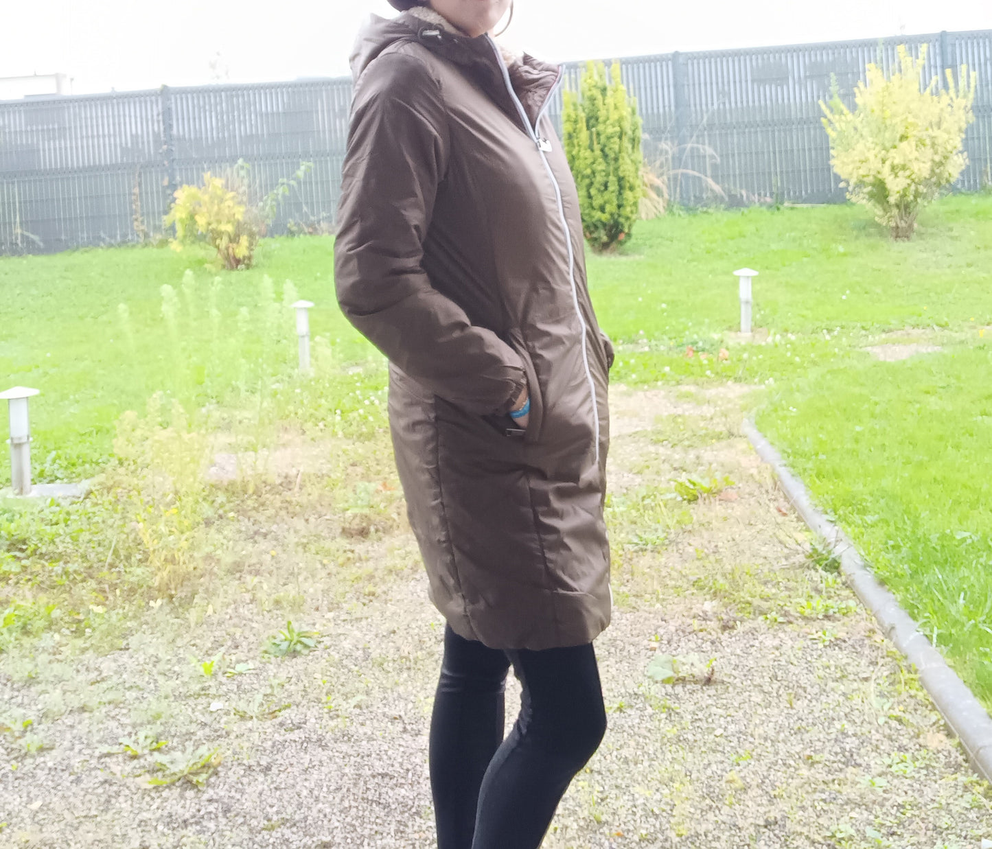 Melya Melody - Manteau long fourré imperméable kaki marron intérieur fourrure beige