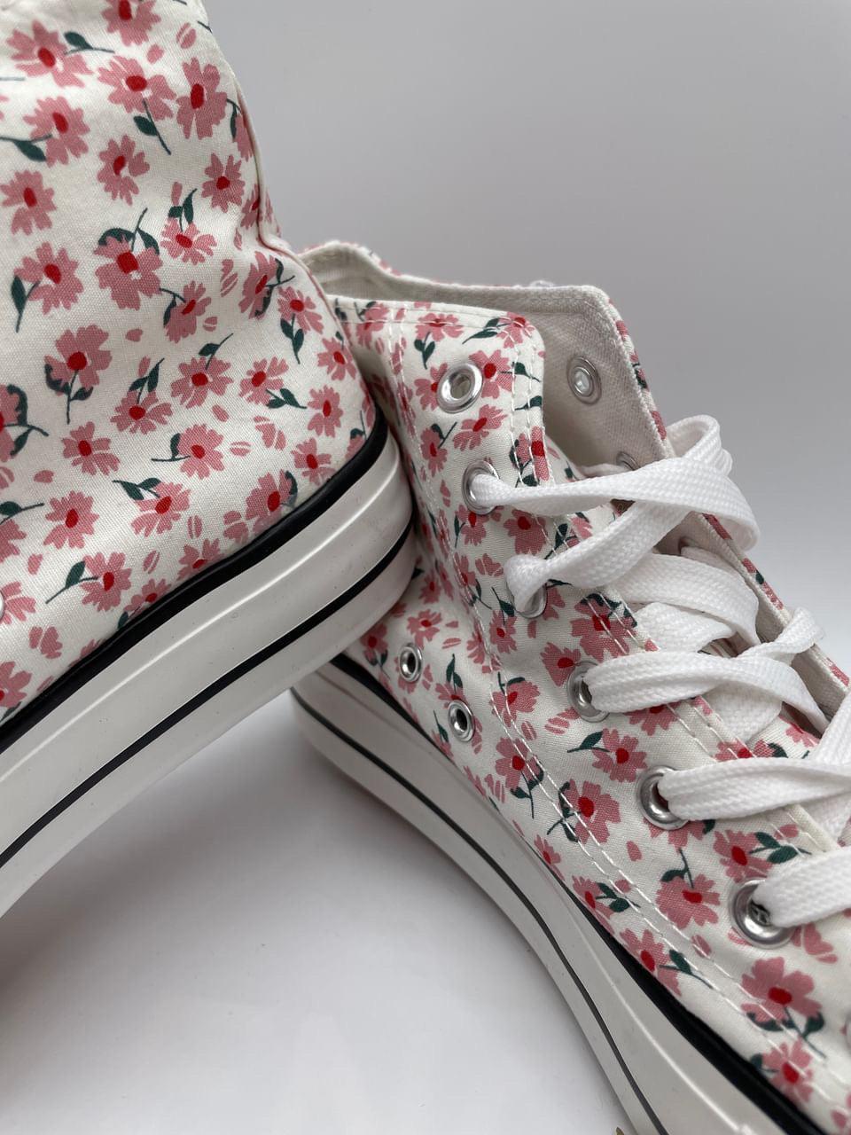 Baskets hautes motifs liberty fleurs roses en tissu type converse - Le Petit Placard