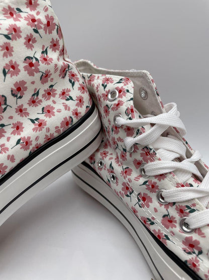 Baskets hautes motifs liberty fleurs roses en tissu type converse - Le Petit Placard