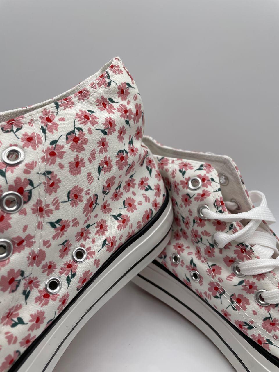 Baskets hautes motifs liberty fleurs roses en tissu type converse - Le Petit Placard