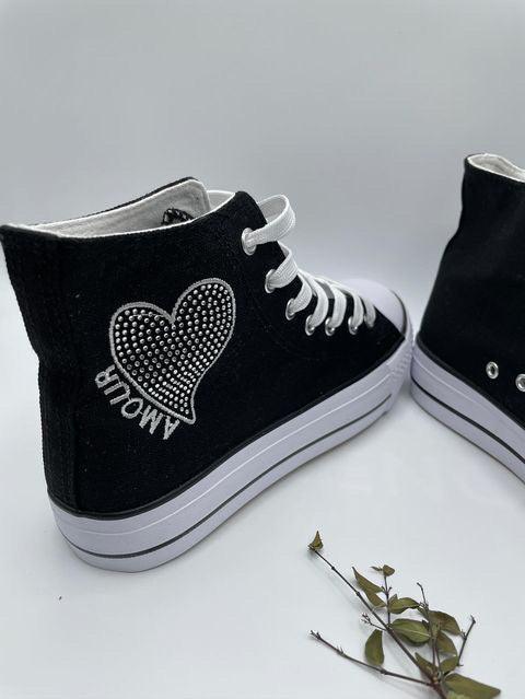 Baskets hautes tissu inscription "amour" style converse - Le Petit Placard