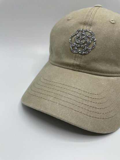 Casquette en coton beige avec logo en strass - Le Petit Placard