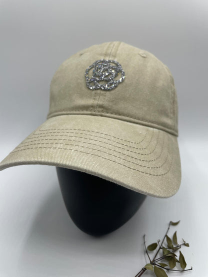 Casquette en coton beige avec logo en strass - Le Petit Placard