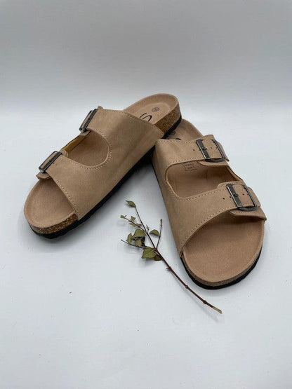 Chaussures sandales intérieur cuir beige style Birkenstock - Le Petit Placard