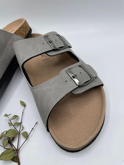 Chaussures sandales intérieur cuir gris style Birkenstock - Le Petit Placard