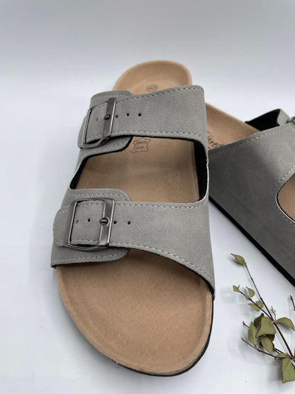 Chaussures sandales intérieur cuir gris style Birkenstock - Le Petit Placard