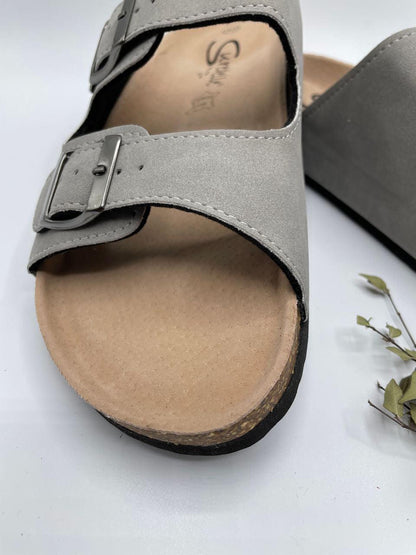 Chaussures sandales intérieur cuir gris style Birkenstock - Le Petit Placard