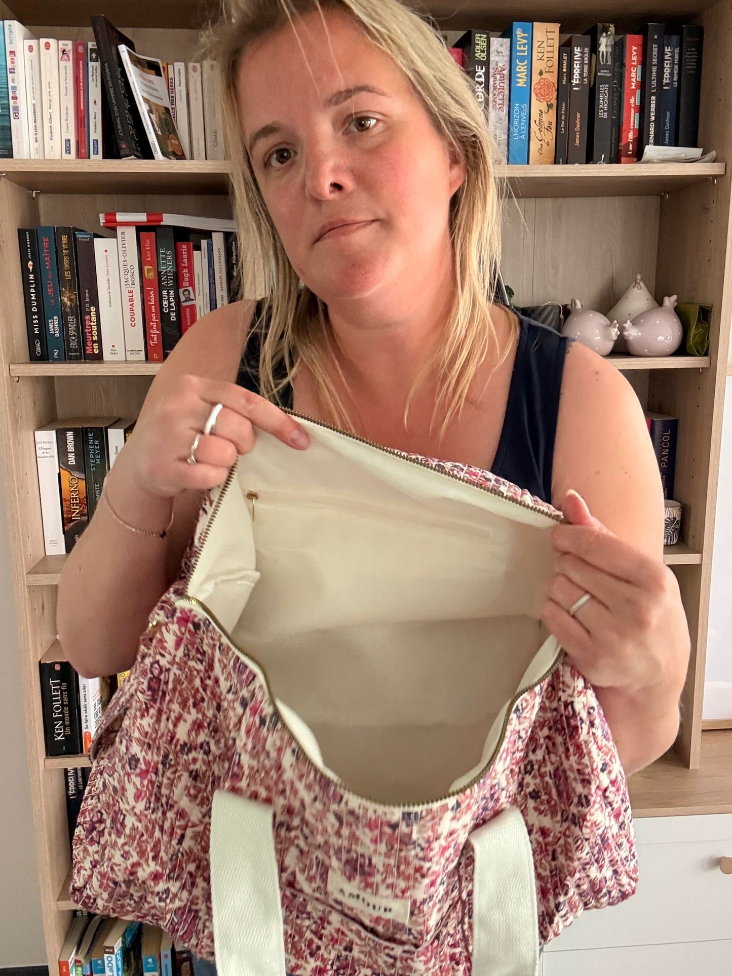 Sac Polochon "Amour" – Coton Matelassé Fleuri Rose & Bordeaux