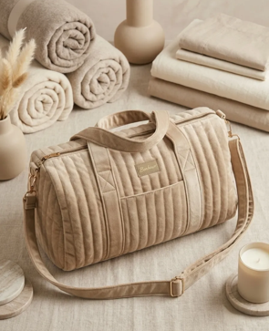 Sac Polochon Duffle Velours Irisé Beige – Sac Week-end Boho Chic
