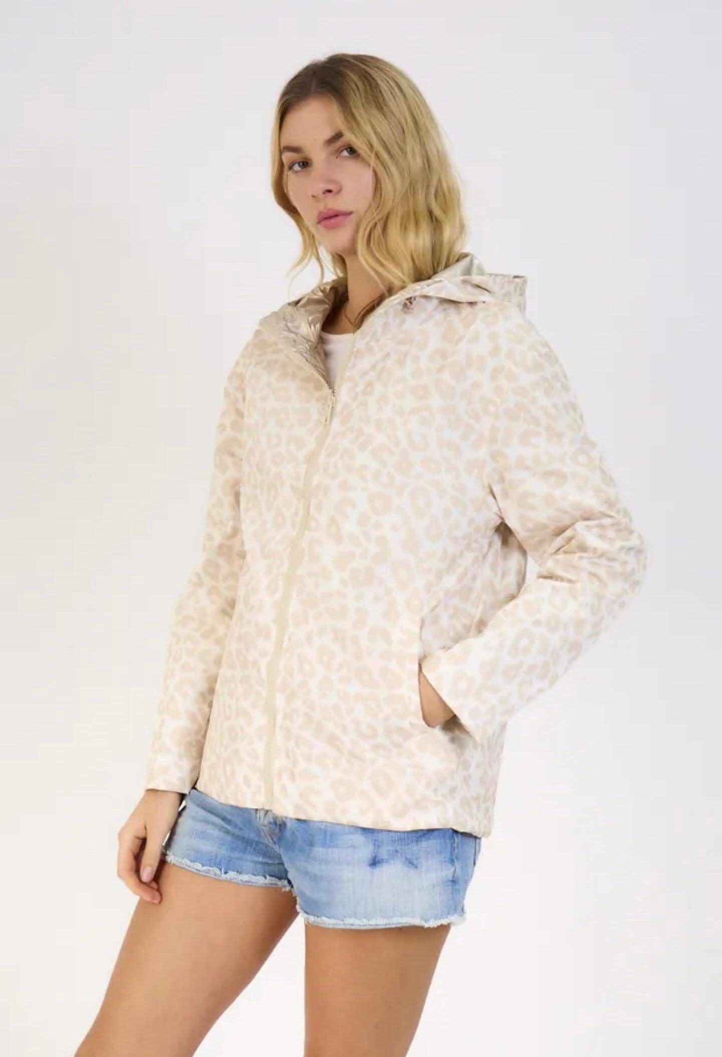 Escandelle - Parka courte motifs léopard beige réversible dorée - Le Petit Placard