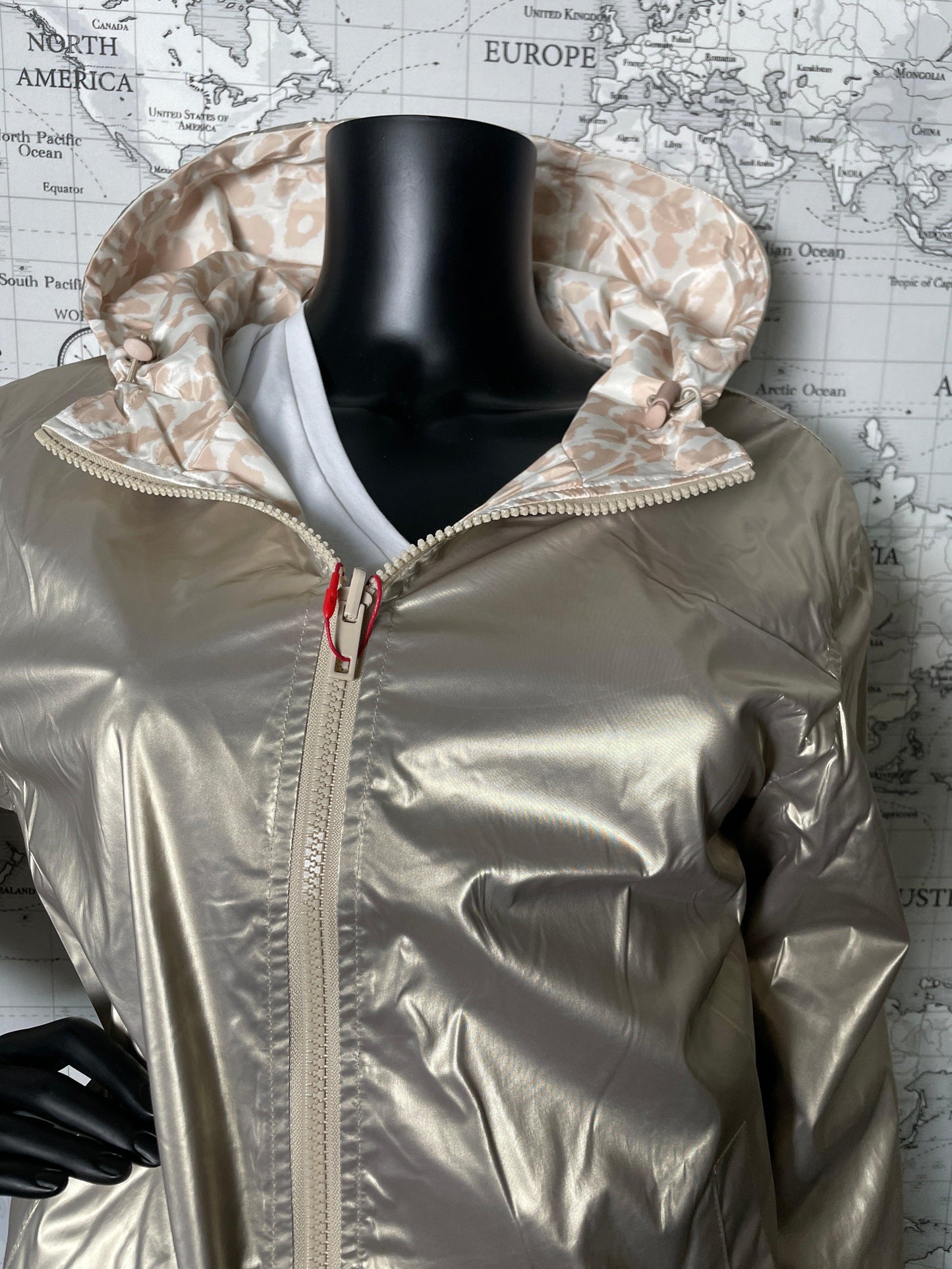 Escandelle - Parka courte motifs léopard beige réversible dorée - Le Petit Placard