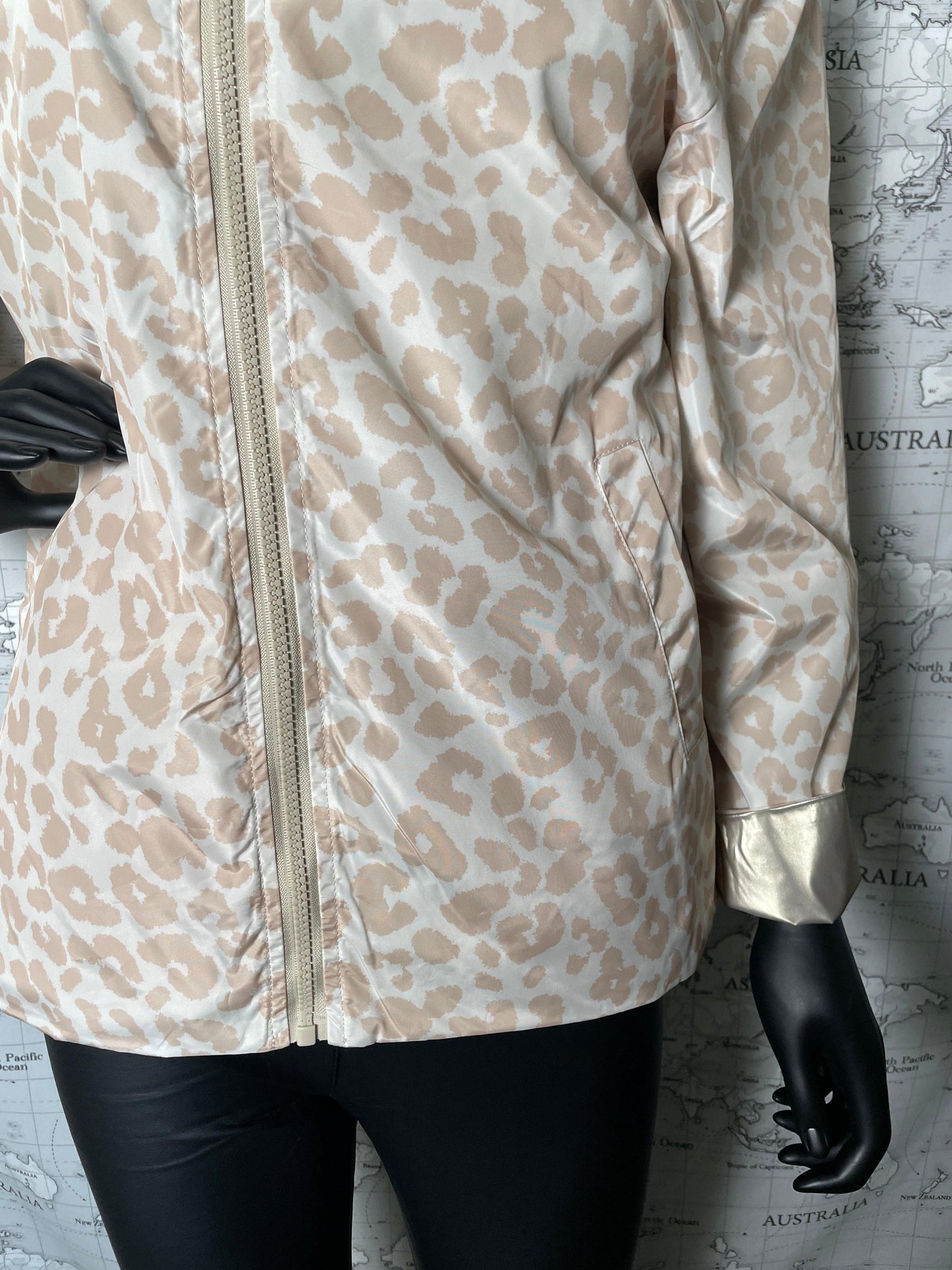 Escandelle - Parka courte motifs léopard beige réversible dorée - Le Petit Placard