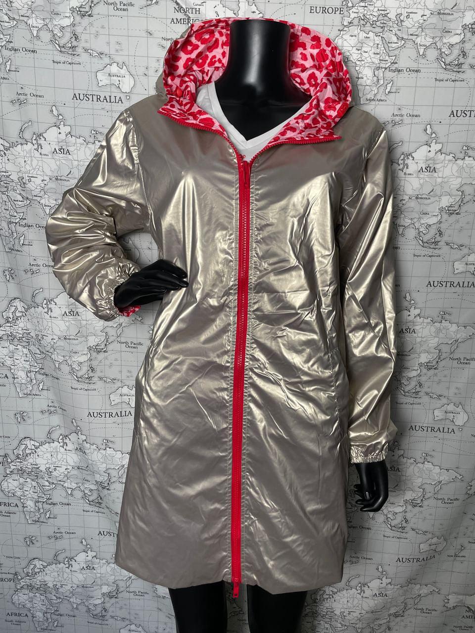 Escandelle - Parka longue imperméable motifs léopard rose fuschia réversible dorée - Le Petit Placard