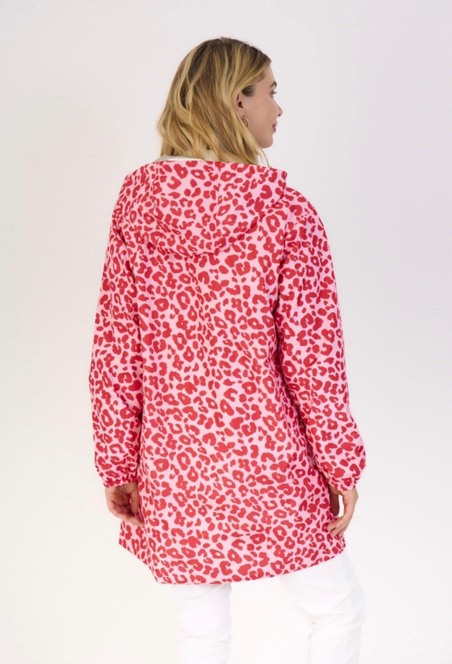 Escandelle - Parka longue imperméable motifs léopard rose fuschia réversible dorée - Le Petit Placard