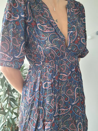 Robe mi-longue col V femme – Coupe danseuse fluide & légère | Escandelle