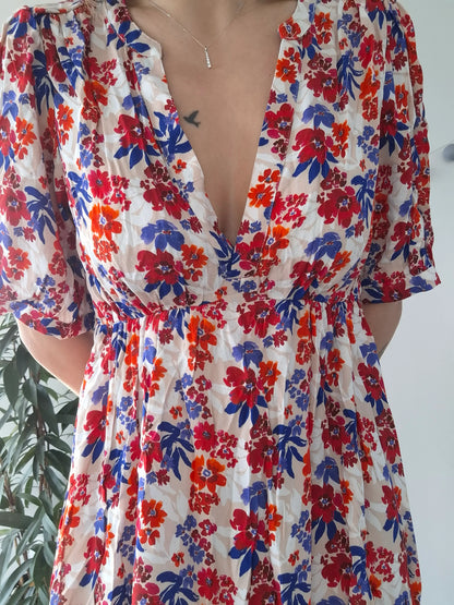 Robe mi-longue col V femme – Fluide, légère & féminine | Escandelle