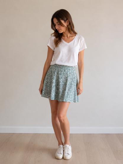 Jupe Courte Fleurie Bleu Turquoise taille L