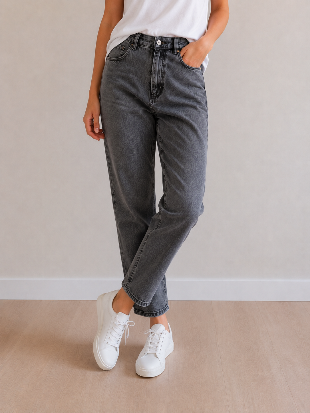 Jean Mom Gris Délavé Taille Haute taille M/38