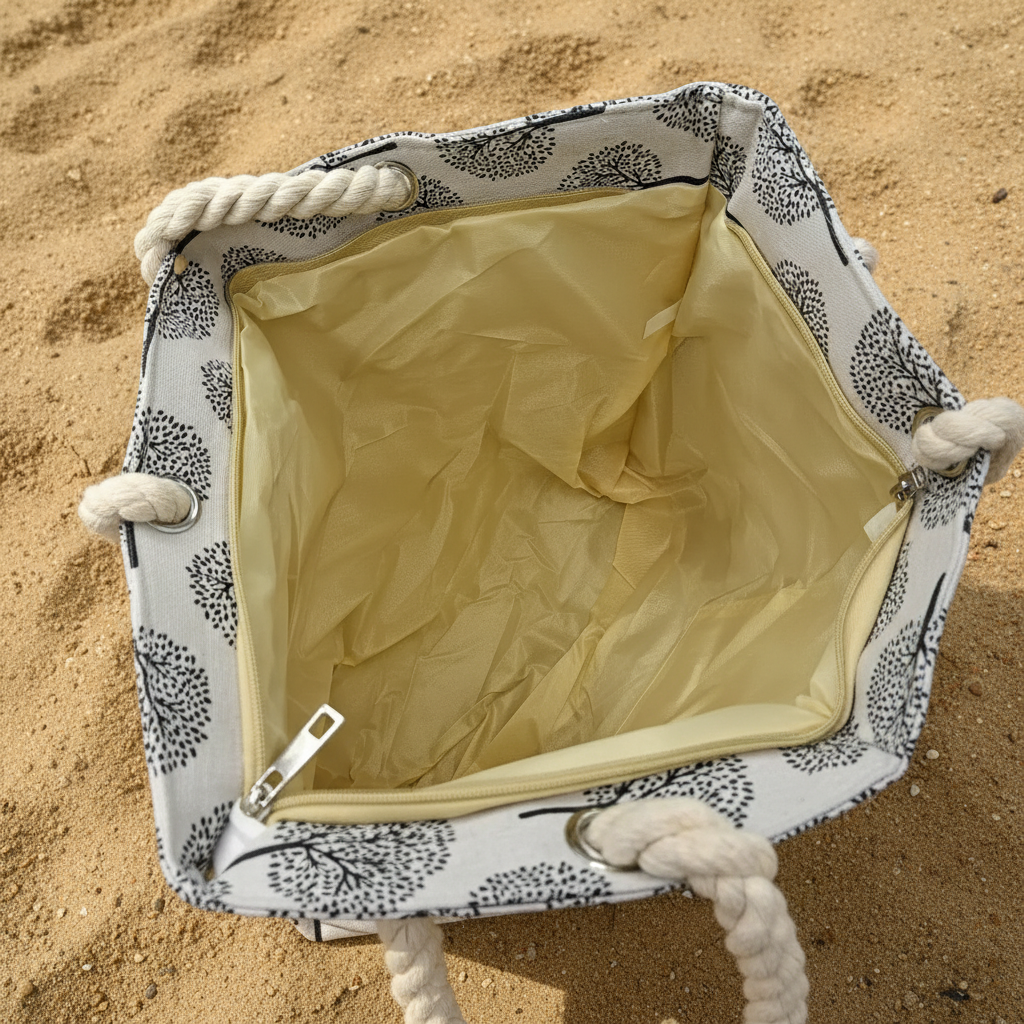 Intérieur sac de plage blanc motifs arbres