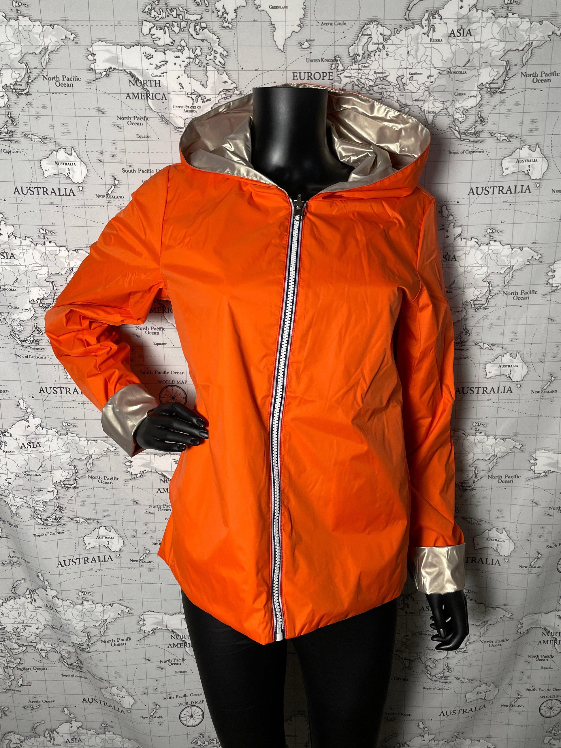 Imperméable réversible court sans garnissage ouate marque Laura Jo couleur Orange Doré - Le Petit Placard