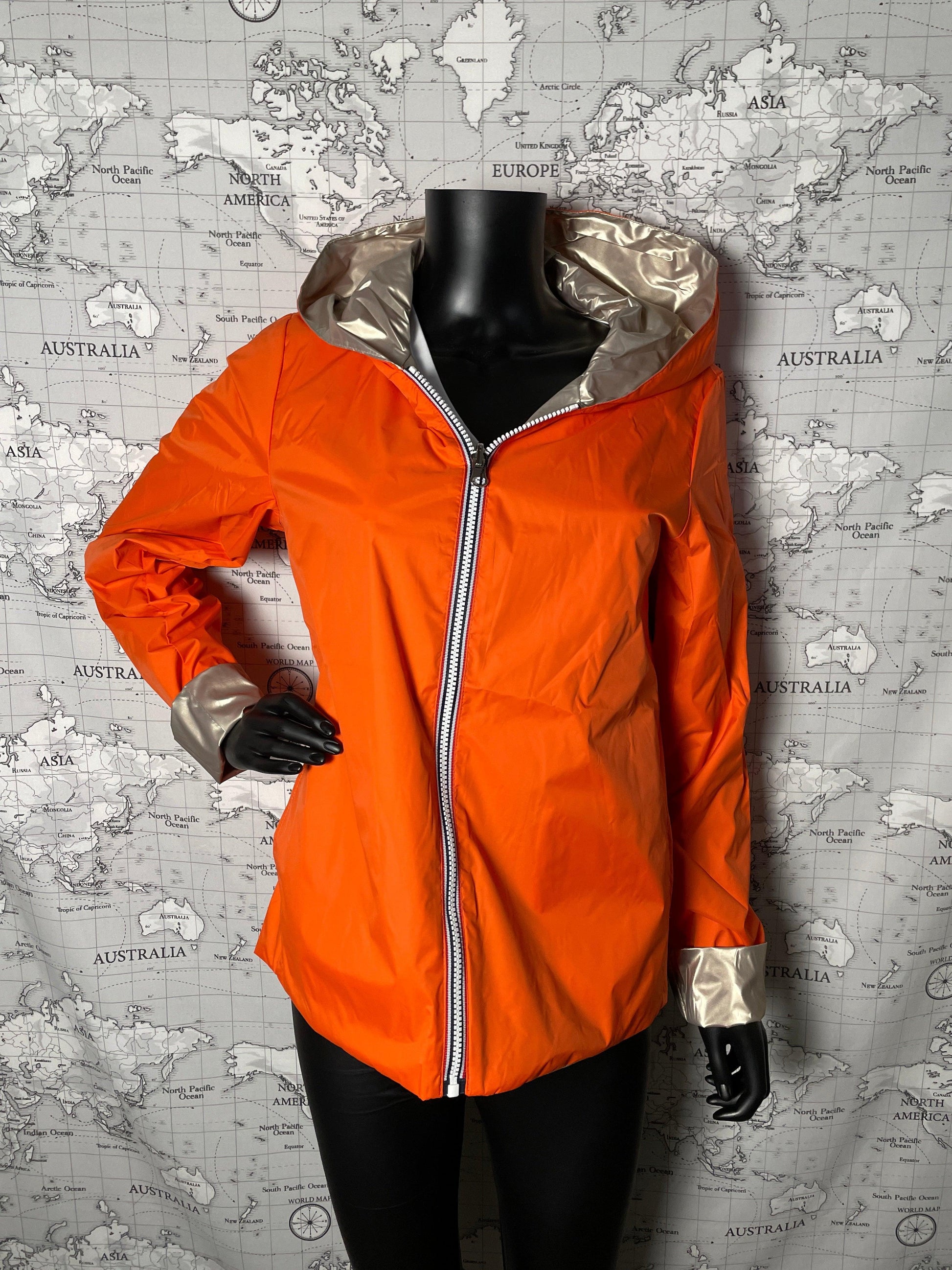 Imperméable réversible court sans garnissage ouate marque Laura Jo couleur Orange Doré - Le Petit Placard