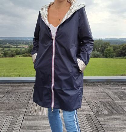 Imperméable réversible long mi-saison garnissage ouate Marque Laura Jo Bleu Marine / Doré - Curvy - Le Petit Placard