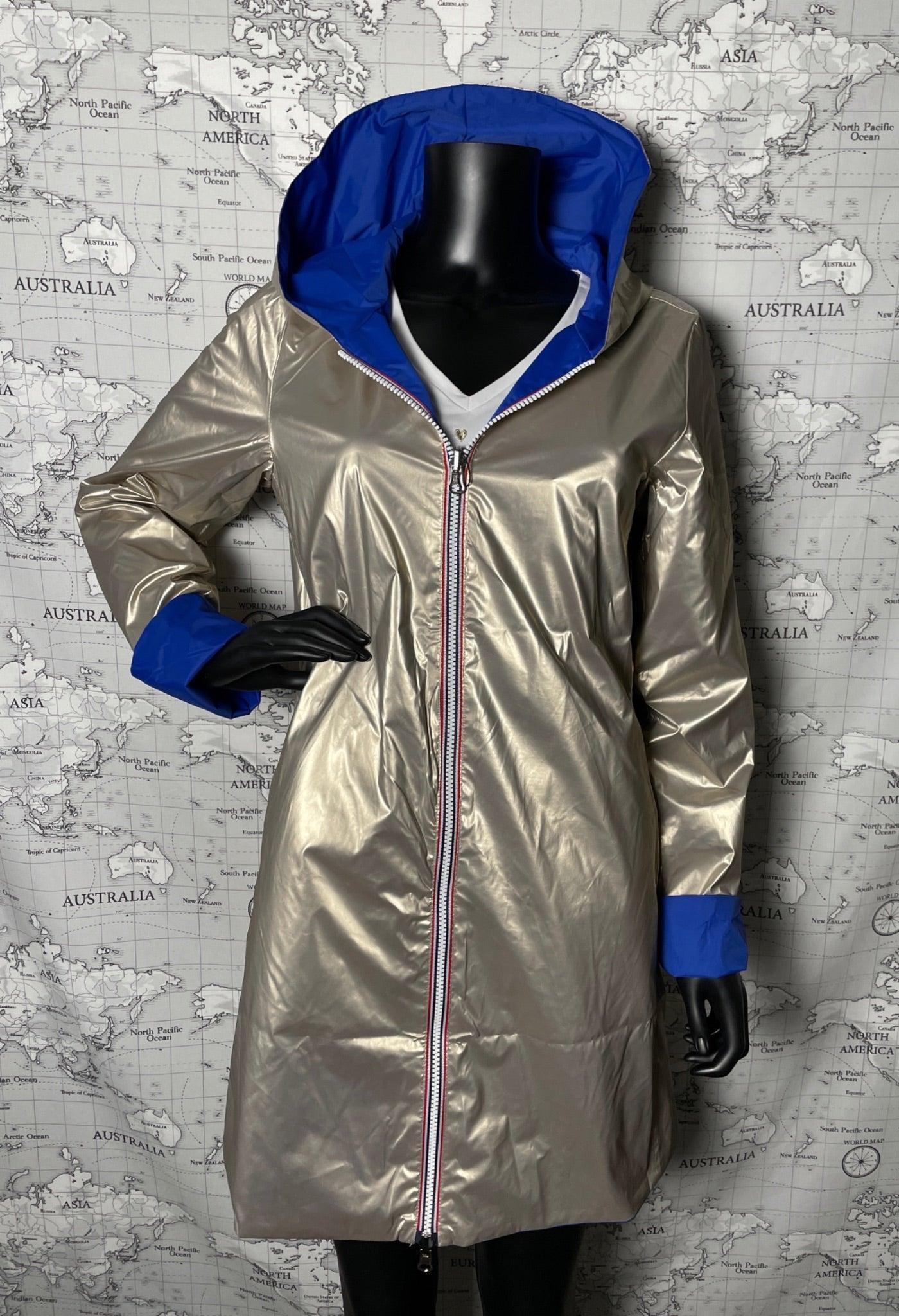 Imperméable réversible long sans garnissage ouate couleur Bleu électrique doré Laura Jo - Le Petit Placard